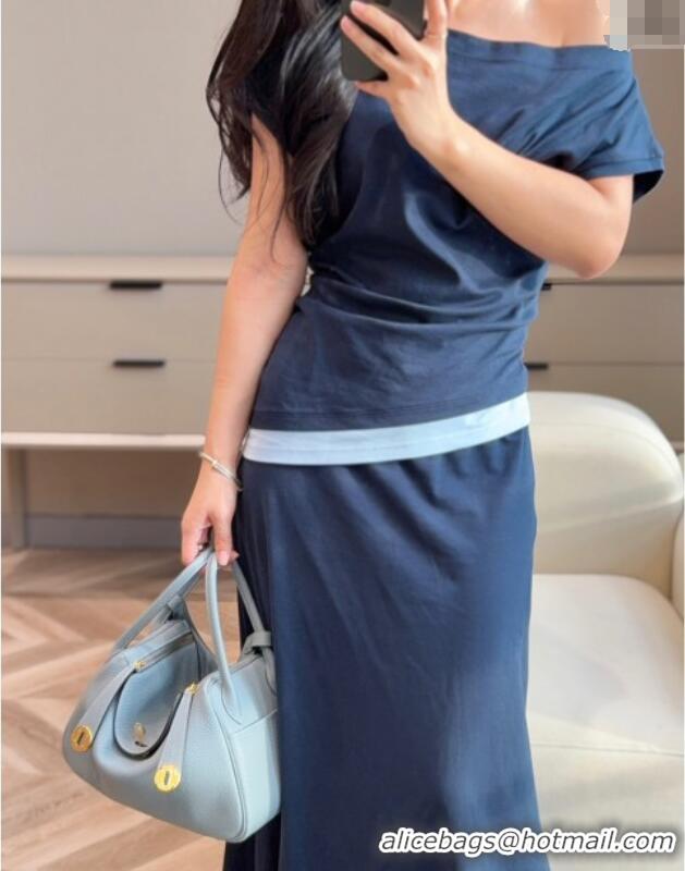 Best Price Hermes Lindy Bag 26cm in Clemence Leather 2637 Linen Blue/Gold 2025 (Half Handmade)