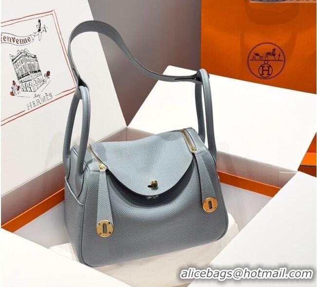Best Price Hermes Lindy Bag 26cm in Clemence Leather 2637 Linen Blue/Gold 2025 (Half Handmade)