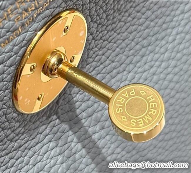 Best Price Hermes Lindy Bag 26cm in Clemence Leather 2637 Linen Blue/Gold 2025 (Half Handmade)