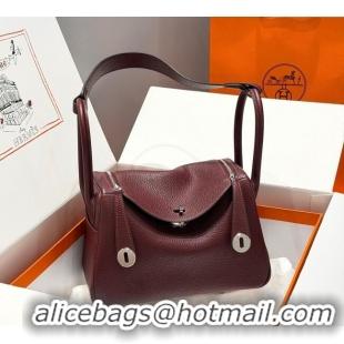 Top Quality Hermes Lindy Bag 26cm in Clemence Leather 2637 Saddle Red/Silver 2025 (Half Handmade)