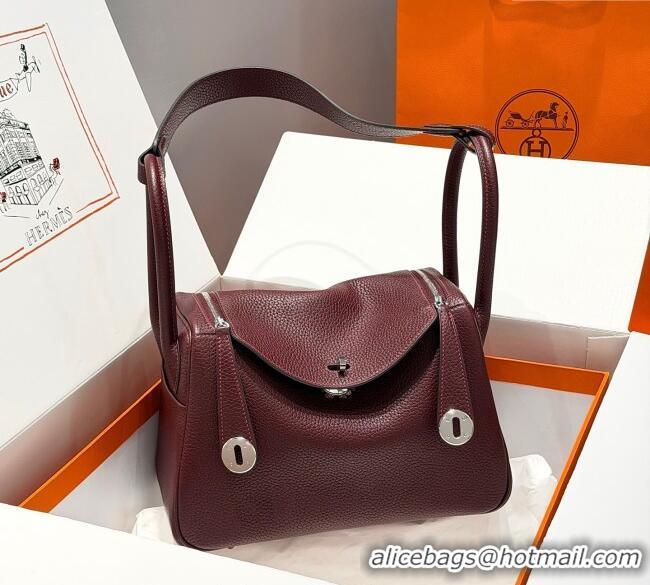 Top Quality Hermes Lindy Bag 26cm in Clemence Leather 2637 Saddle Red/Silver 2025 (Half Handmade)