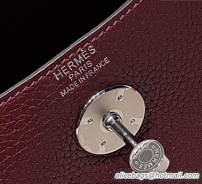 Top Quality Hermes Lindy Bag 26cm in Clemence Leather 2637 Saddle Red/Silver 2025 (Half Handmade)