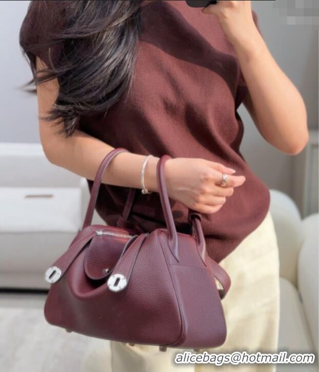 Top Quality Hermes Lindy Bag 26cm in Clemence Leather 2637 Saddle Red/Silver 2025 (Half Handmade)