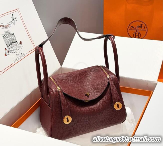 Modern Classic Hermes Lindy Bag 26cm in Clemence Leather 2637 Saddle Red/Gold 2025 (Half Handmade)
