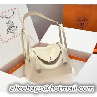 Buy Cheap Hermes Lindy Bag 26cm in Clemence Leather 2637 Cream White/Silver 2025 (Half Handmade)