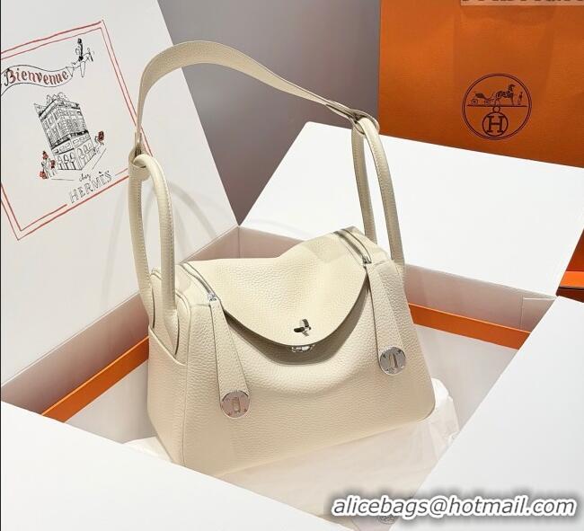Buy Cheap Hermes Lindy Bag 26cm in Clemence Leather 2637 Cream White/Silver 2025 (Half Handmade)