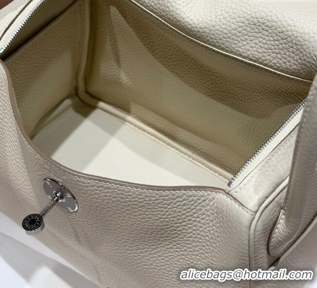 Buy Cheap Hermes Lindy Bag 26cm in Clemence Leather 2637 Cream White/Silver 2025 (Half Handmade)