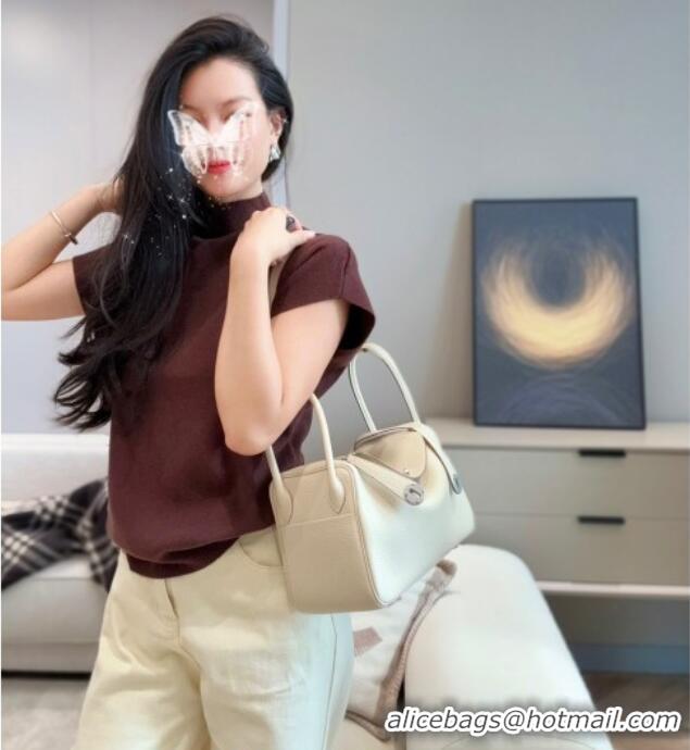 Buy Cheap Hermes Lindy Bag 26cm in Clemence Leather 2637 Cream White/Silver 2025 (Half Handmade)