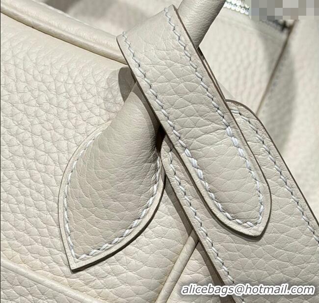Buy Cheap Hermes Lindy Bag 26cm in Clemence Leather 2637 Cream White/Silver 2025 (Half Handmade)