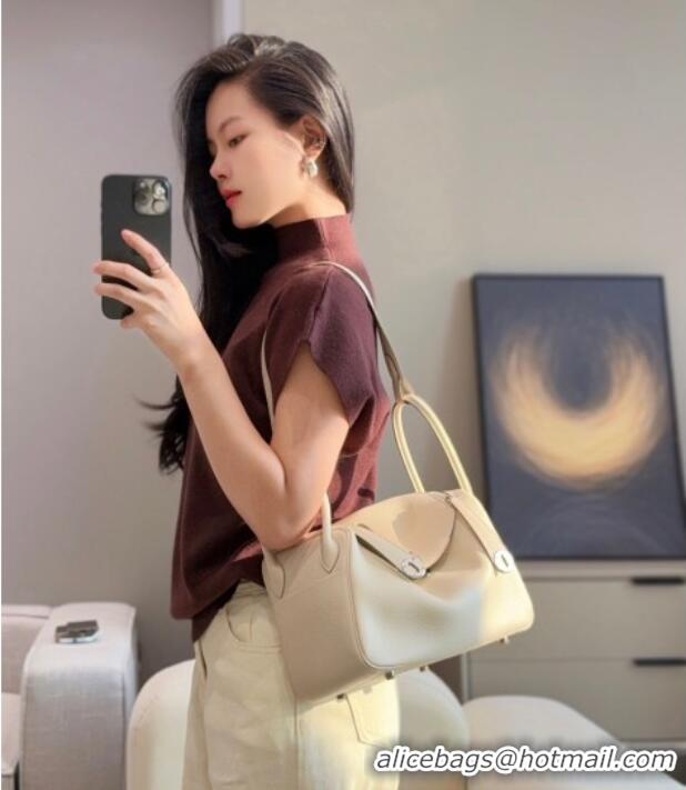 Buy Cheap Hermes Lindy Bag 26cm in Clemence Leather 2637 Cream White/Silver 2025 (Half Handmade)