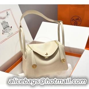 Super Quality Hermes Lindy Bag 26cm in Clemence Leather 2637 Cream White/Gold 2025 (Half Handmade)