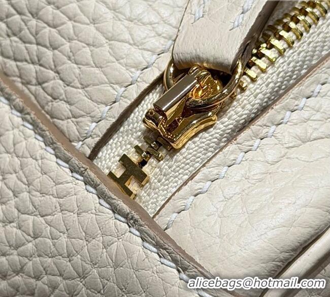 Super Quality Hermes Lindy Bag 26cm in Clemence Leather 2637 Cream White/Gold 2025 (Half Handmade)