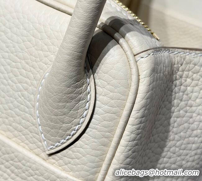 Super Quality Hermes Lindy Bag 26cm in Clemence Leather 2637 Cream White/Gold 2025 (Half Handmade)
