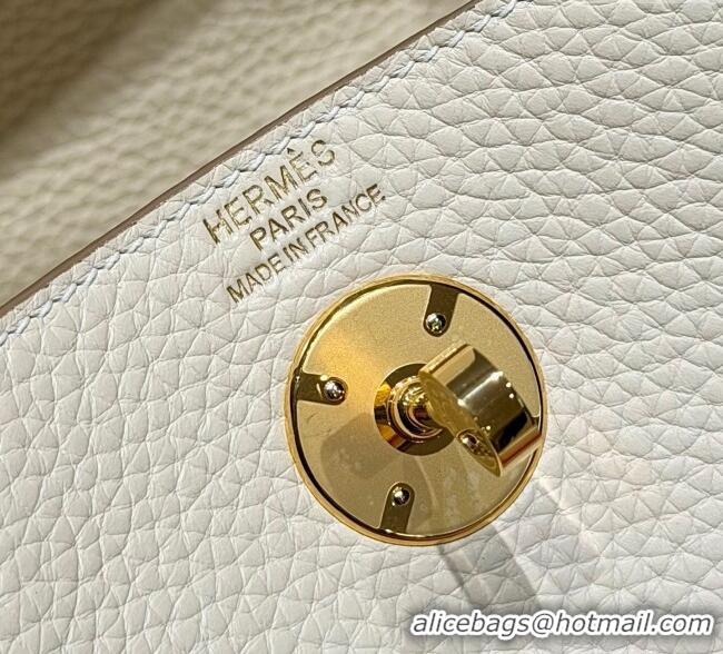 Super Quality Hermes Lindy Bag 26cm in Clemence Leather 2637 Cream White/Gold 2025 (Half Handmade)