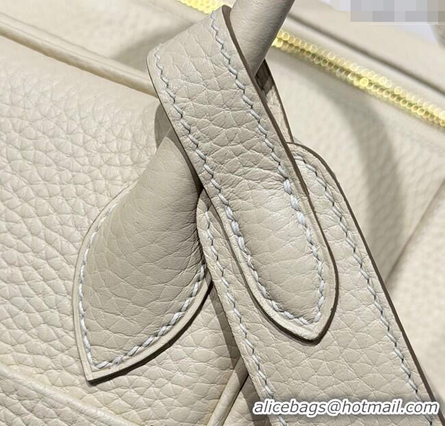 Super Quality Hermes Lindy Bag 26cm in Clemence Leather 2637 Cream White/Gold 2025 (Half Handmade)