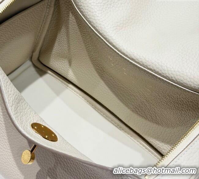 Super Quality Hermes Lindy Bag 26cm in Clemence Leather 2637 Cream White/Gold 2025 (Half Handmade)