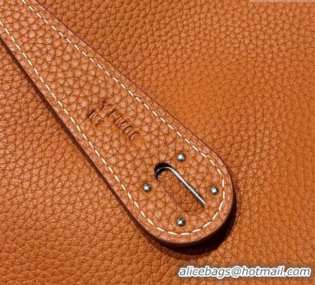 Top Grade Hermes Lindy Bag 26cm in Clemence Leather 2637 Brown/Silver 2025 (Half Handmade)