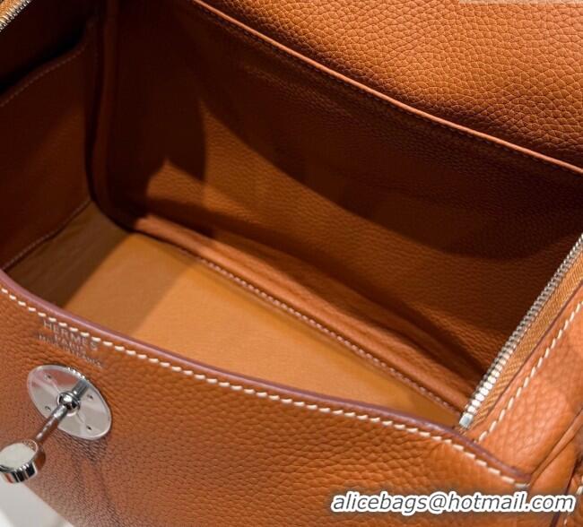 Top Grade Hermes Lindy Bag 26cm in Clemence Leather 2637 Brown/Silver 2025 (Half Handmade)