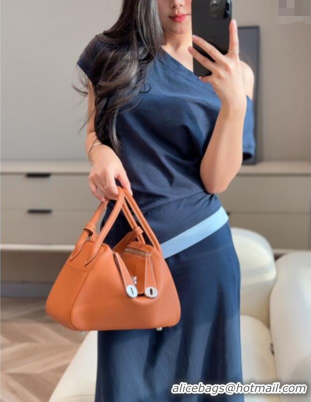 Top Grade Hermes Lindy Bag 26cm in Clemence Leather 2637 Brown/Silver 2025 (Half Handmade)