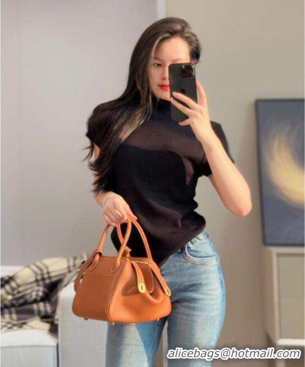 New Design Hermes Lindy Bag 26cm in Clemence Leather 2637 Brown/Gold 2025 (Half Handmade)