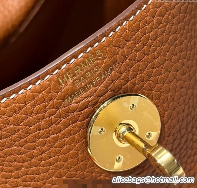 New Design Hermes Lindy Bag 26cm in Clemence Leather 2637 Brown/Gold 2025 (Half Handmade)
