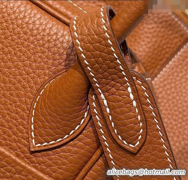 New Design Hermes Lindy Bag 26cm in Clemence Leather 2637 Brown/Gold 2025 (Half Handmade)