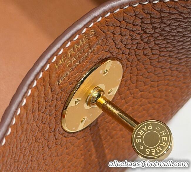 New Design Hermes Lindy Bag 26cm in Clemence Leather 2637 Brown/Gold 2025 (Half Handmade)