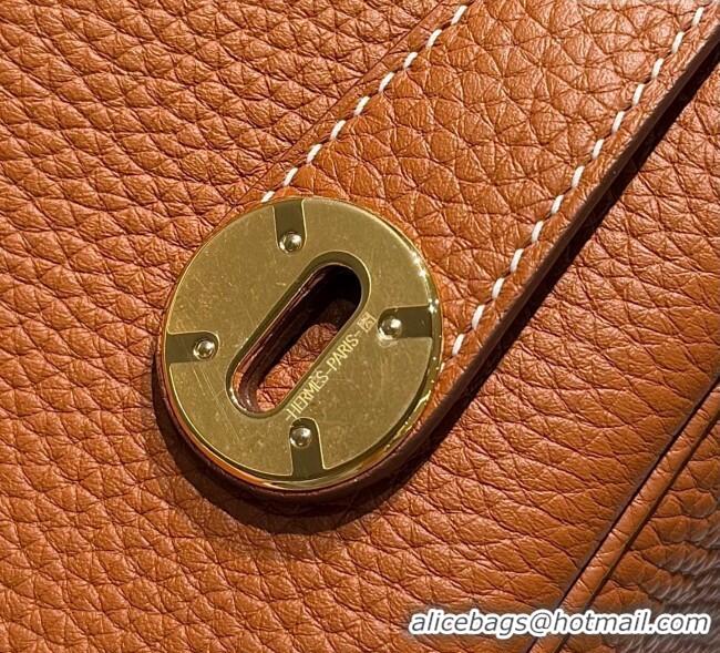New Design Hermes Lindy Bag 26cm in Clemence Leather 2637 Brown/Gold 2025 (Half Handmade)