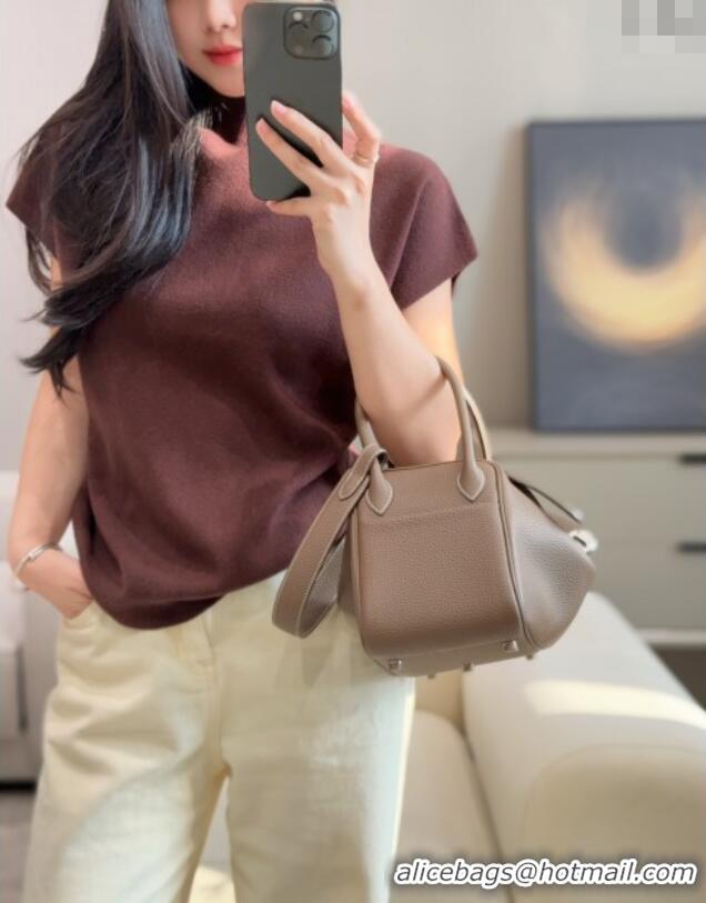 Market Sells Hermes Lindy Bag 26cm in Clemence Leather 2637 Elephant Grey/Silver 2025 (Half Handmade)