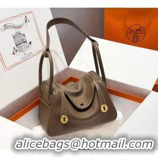 Luxury Cheap Hermes Lindy Bag 26cm in Clemence Leather 2637 Elephant Grey/Gold 2025 (Half Handmade)
