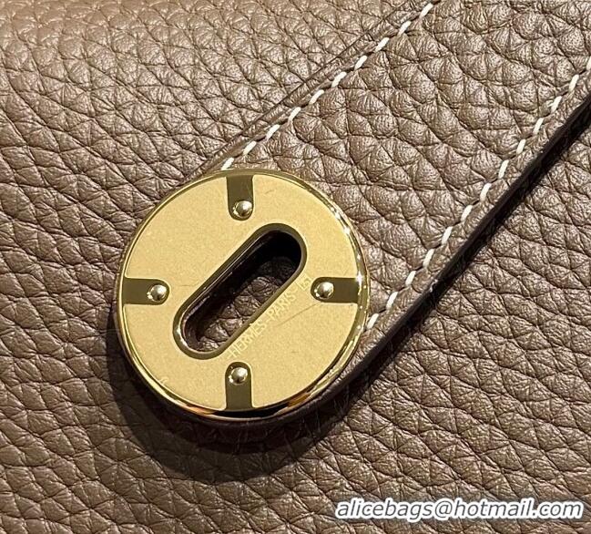 Luxury Cheap Hermes Lindy Bag 26cm in Clemence Leather 2637 Elephant Grey/Gold 2025 (Half Handmade)