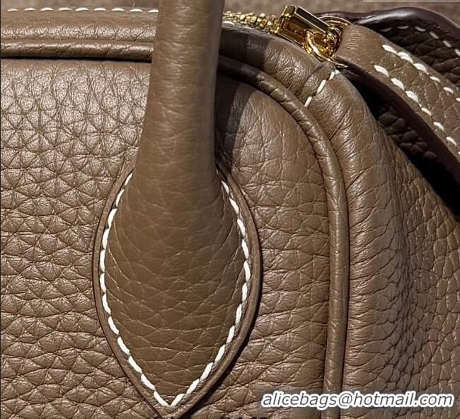 Luxury Cheap Hermes Lindy Bag 26cm in Clemence Leather 2637 Elephant Grey/Gold 2025 (Half Handmade)