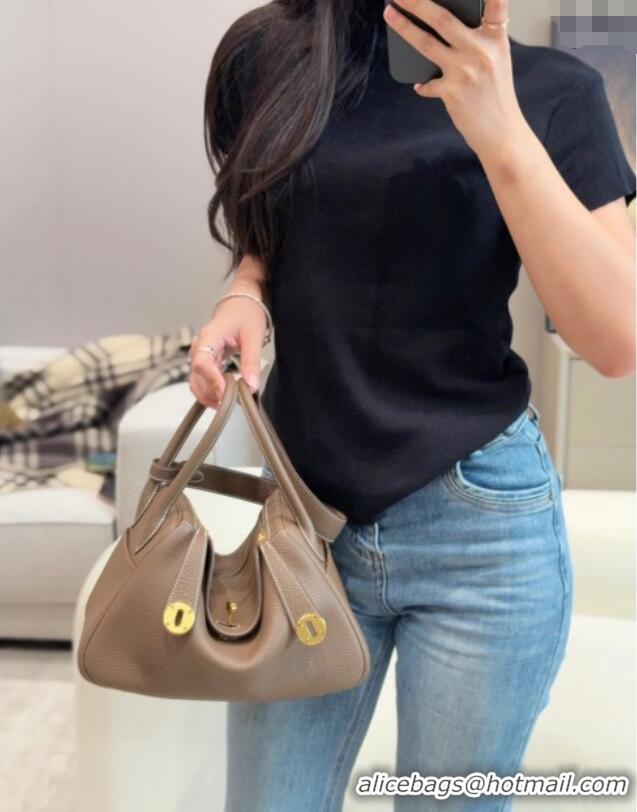 Luxury Cheap Hermes Lindy Bag 26cm in Clemence Leather 2637 Elephant Grey/Gold 2025 (Half Handmade)