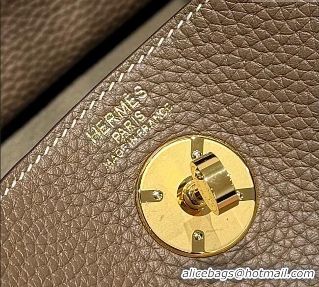 Luxury Cheap Hermes Lindy Bag 26cm in Clemence Leather 2637 Elephant Grey/Gold 2025 (Half Handmade)