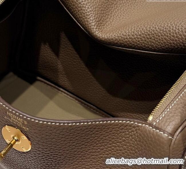 Luxury Cheap Hermes Lindy Bag 26cm in Clemence Leather 2637 Elephant Grey/Gold 2025 (Half Handmade)