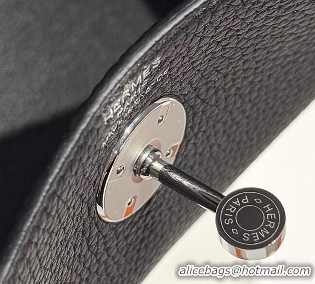 Top Quality Hermes Lindy Bag 26cm in Clemence Leather 2637 Black/Silver 2025 (Half Handmade)