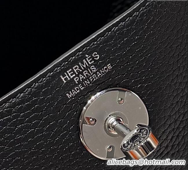Top Quality Hermes Lindy Bag 26cm in Clemence Leather 2637 Black/Silver 2025 (Half Handmade)