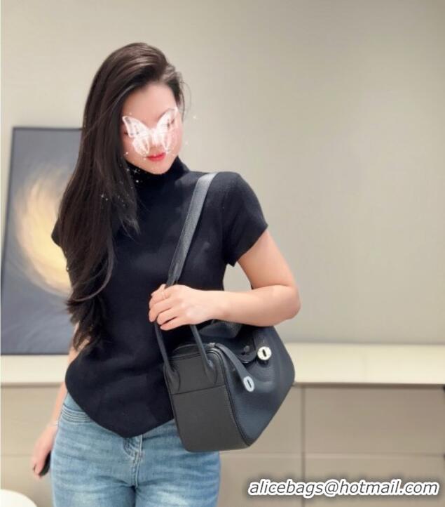 Top Quality Hermes Lindy Bag 26cm in Clemence Leather 2637 Black/Silver 2025 (Half Handmade)
