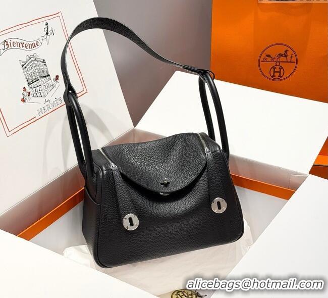 Top Quality Hermes Lindy Bag 26cm in Clemence Leather 2637 Black/Silver 2025 (Half Handmade)