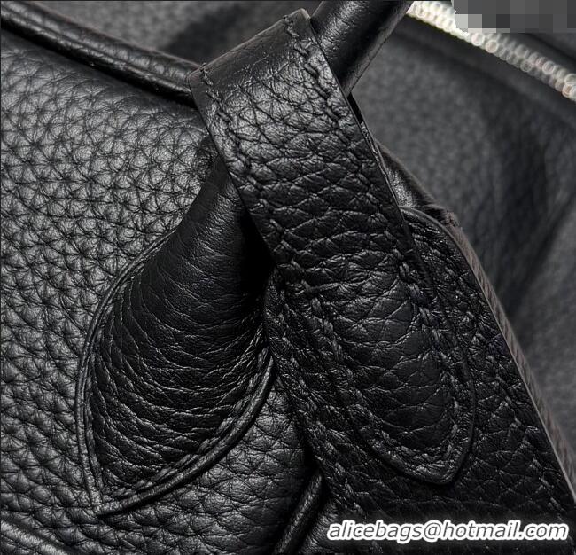 Top Quality Hermes Lindy Bag 26cm in Clemence Leather 2637 Black/Silver 2025 (Half Handmade)
