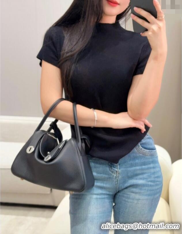 Top Quality Hermes Lindy Bag 26cm in Clemence Leather 2637 Black/Silver 2025 (Half Handmade)