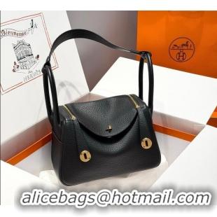 Best Discount Hermes Lindy Bag 26cm in Clemence Leather 2637 Black/Gold 2025 (Half Handmade)