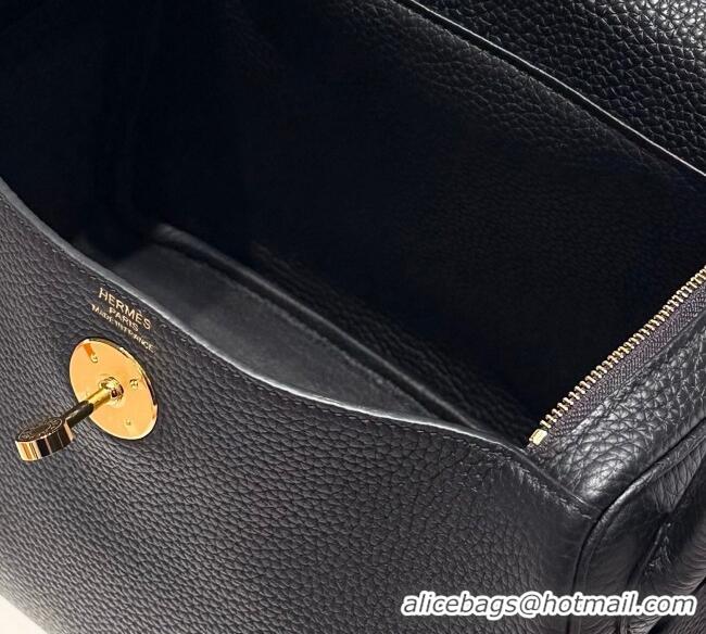 Best Discount Hermes Lindy Bag 26cm in Clemence Leather 2637 Black/Gold 2025 (Half Handmade)