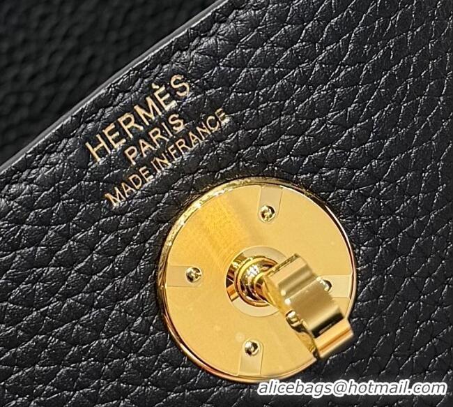 Best Discount Hermes Lindy Bag 26cm in Clemence Leather 2637 Black/Gold 2025 (Half Handmade)