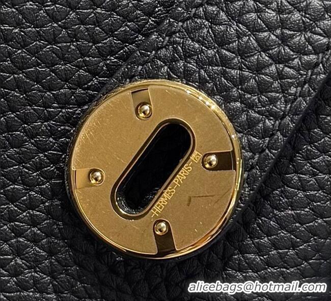 Best Discount Hermes Lindy Bag 26cm in Clemence Leather 2637 Black/Gold 2025 (Half Handmade)