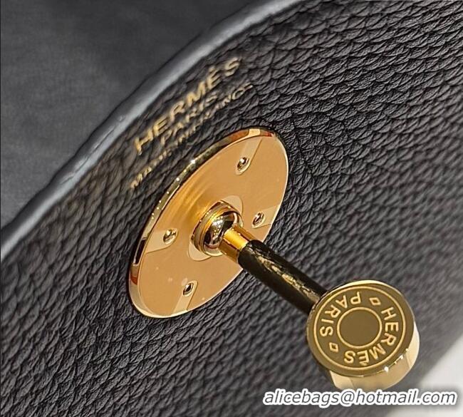 Best Discount Hermes Lindy Bag 26cm in Clemence Leather 2637 Black/Gold 2025 (Half Handmade)