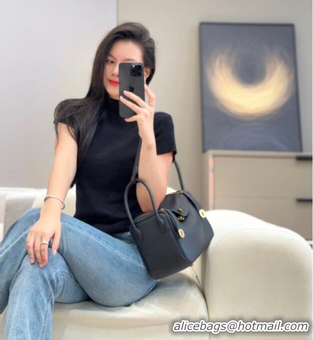 Best Discount Hermes Lindy Bag 26cm in Clemence Leather 2637 Black/Gold 2025 (Half Handmade)