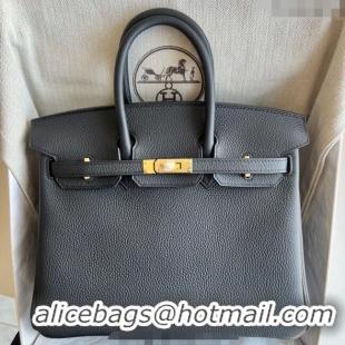Grade Cheap Hermes Birkin 25cm Bag in Togo Calfskin Leather HE25 Black/Gold 2025 (Full Handmade)