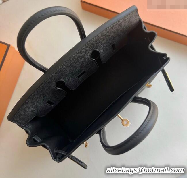 Grade Cheap Hermes Birkin 25cm Bag in Togo Calfskin Leather HE25 Black/Gold 2025 (Full Handmade)