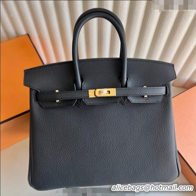 Grade Cheap Hermes Birkin 25cm Bag in Togo Calfskin Leather HE25 Black/Gold 2025 (Full Handmade)